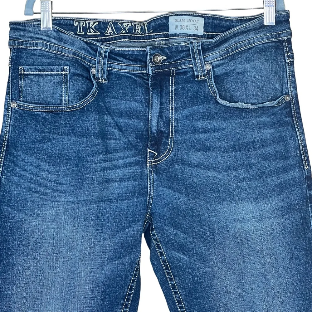 TK AXEL Men’s Slim Boot Medium Wash Jeans W/Embroidered & Flap Pockets 36 X 34 - Picture 2 of 14